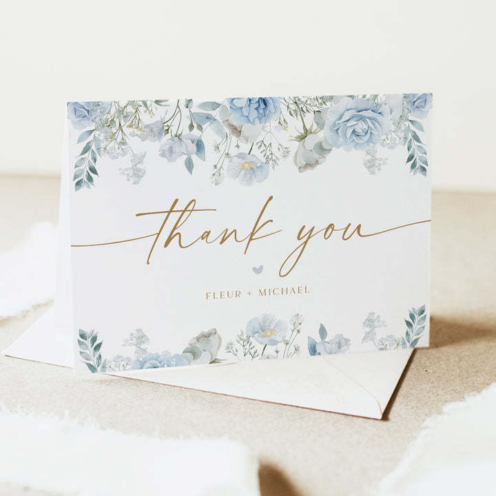 FLEUR Elegant Dusty Blue Floral Thank You Cards
