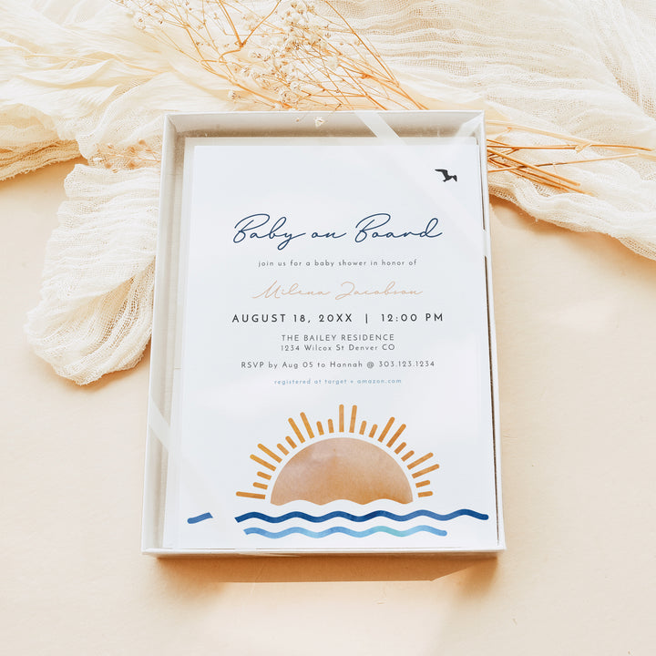 OCEANSIDE Baby on Board Baby Shower Invitation Bundle with Photo