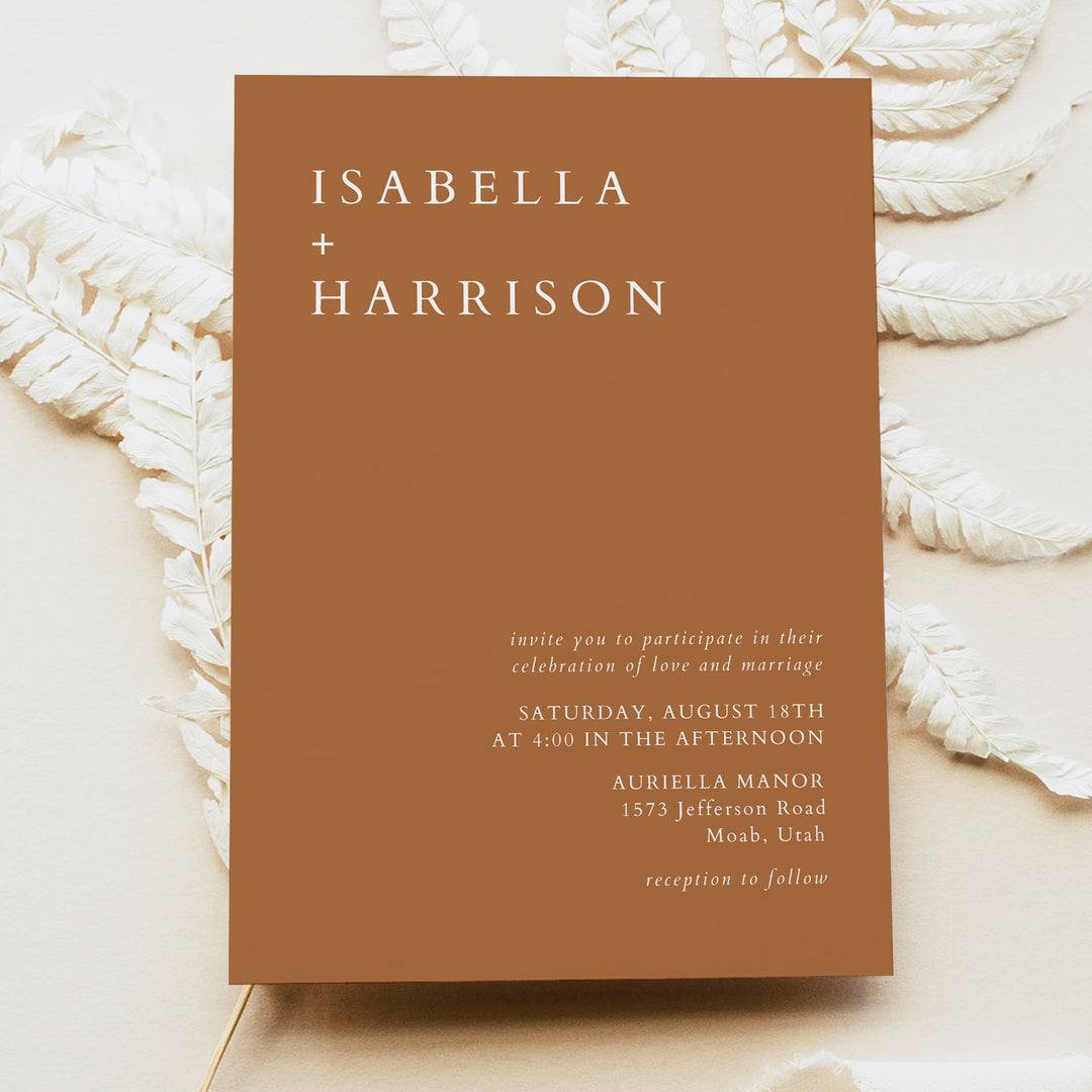 MIA Modern Minimalist Bohemian Terracotta Wedding Invitation Printed or Instant Download