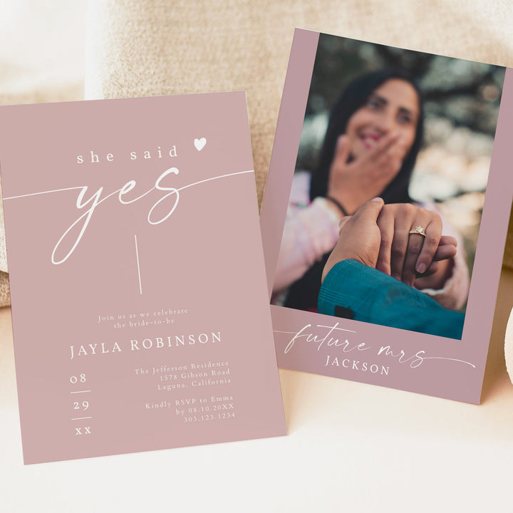 ROGUE Dusty Pink She Said Yes Bridal Shower Luncheon Invite