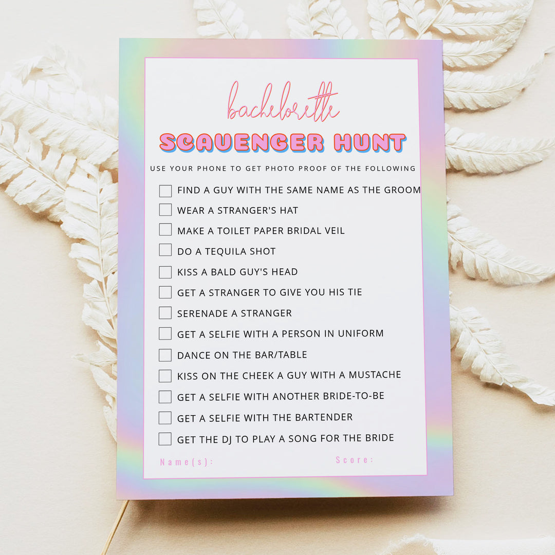 DINA Holographic Y2K Bachelorette Party Scavenger Hunt Activity Cards