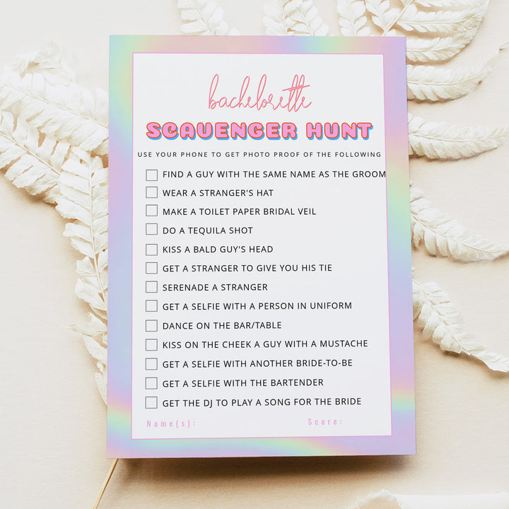 DINA Holographic Y2K Bachelorette Party Scavenger Hunt Activity Cards