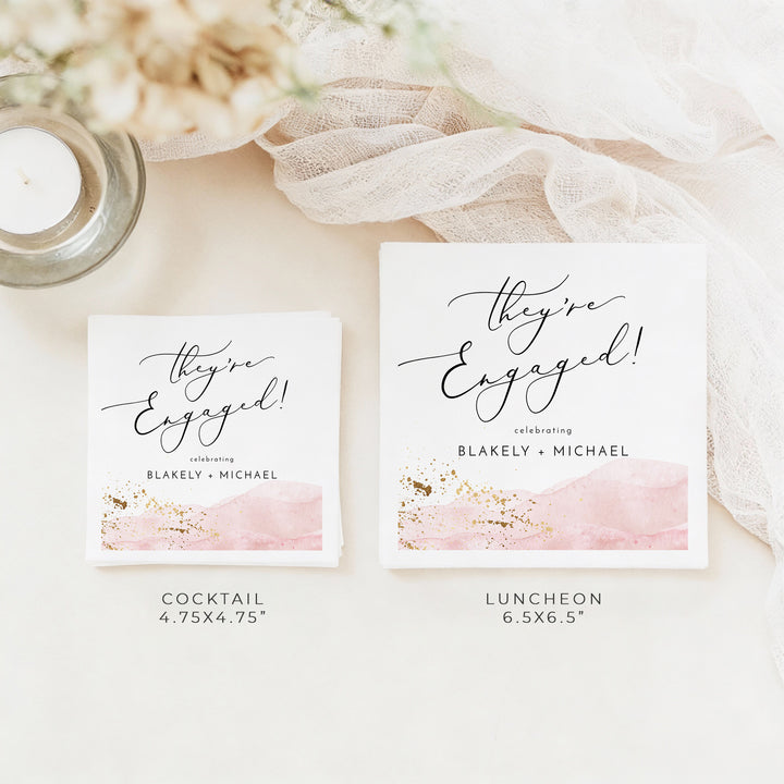 JULIEN They're Engaged Dusty Pink Watercolor Engagement Napkins