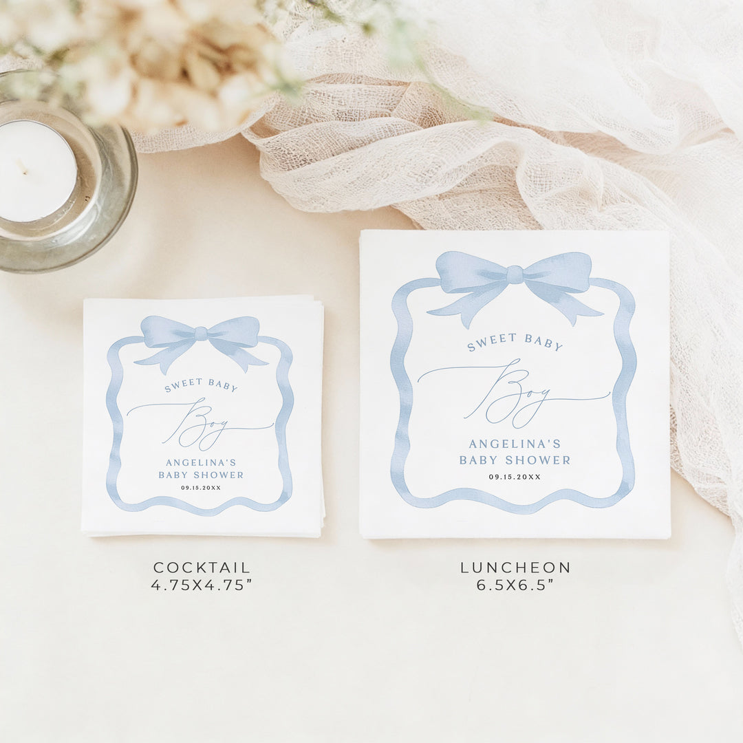ANGELINA Custom Blue Coquette Bow Baby Shower Napkins