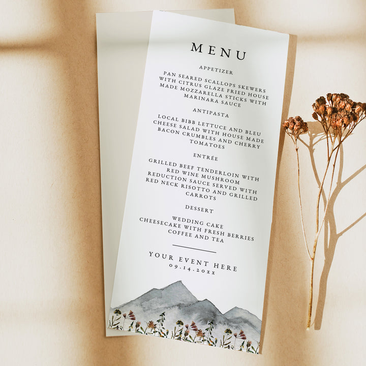 HEIDI Rustic Outdoor Wedding Reception Menu Cards