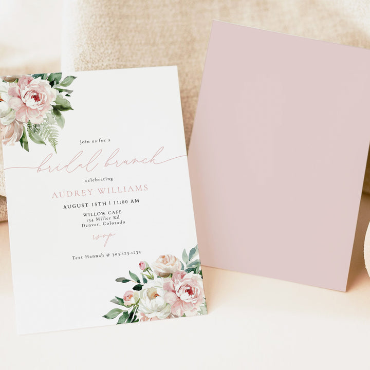 AUDREY Blush Pink Peony Floral Bridal Shower Brunch Invitation