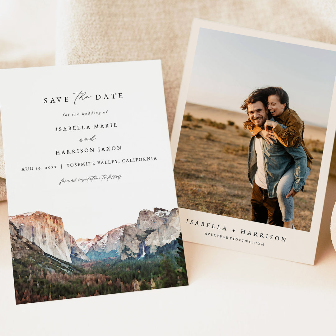 YOSEMITE National Park Watercolor Wedding Photo Save the Dates