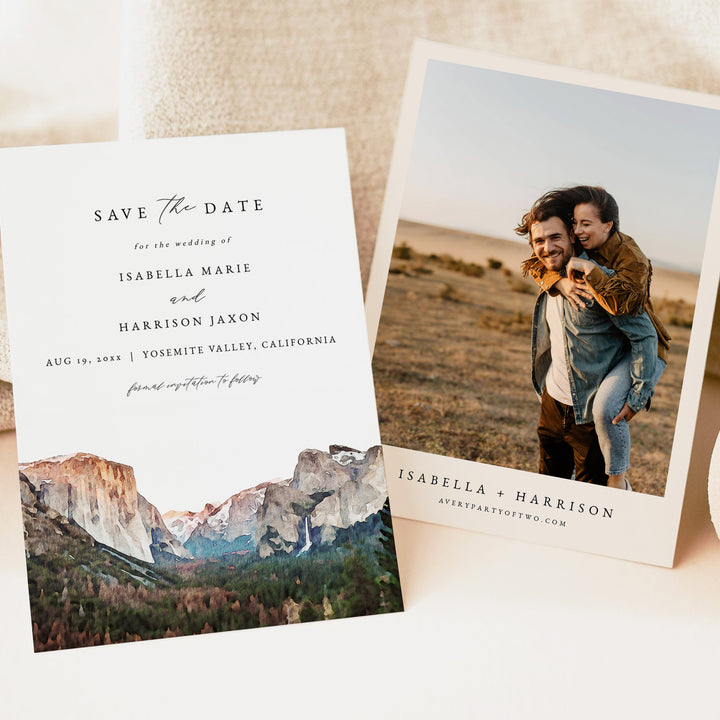 YOSEMITE National Park Watercolor Wedding Photo Save the Dates