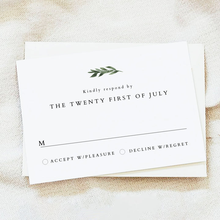 LANA Minimalist Greenery Wedding RSVP Cards with Envelope