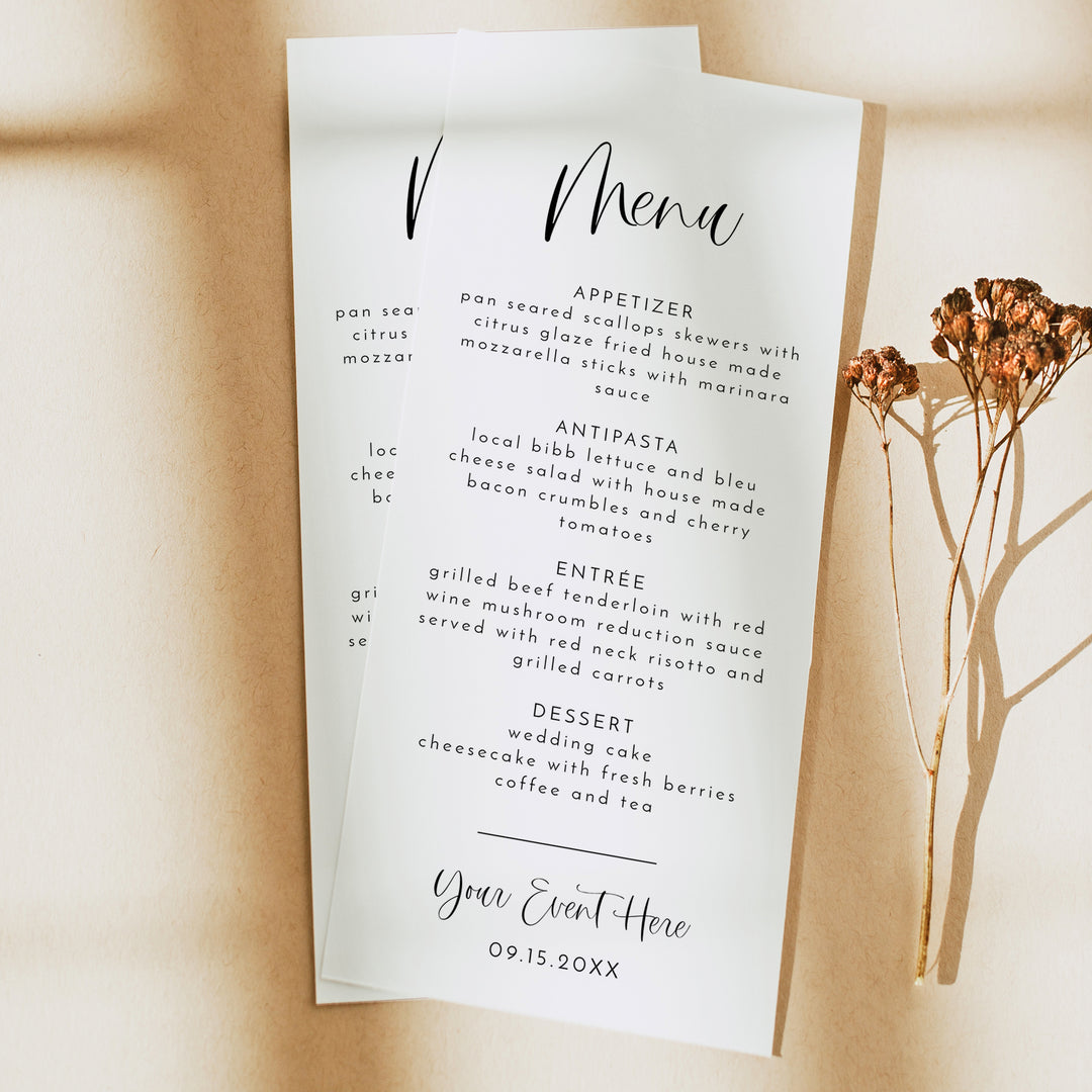 JOLIE Fun Boho Black and White Table Menu Cards