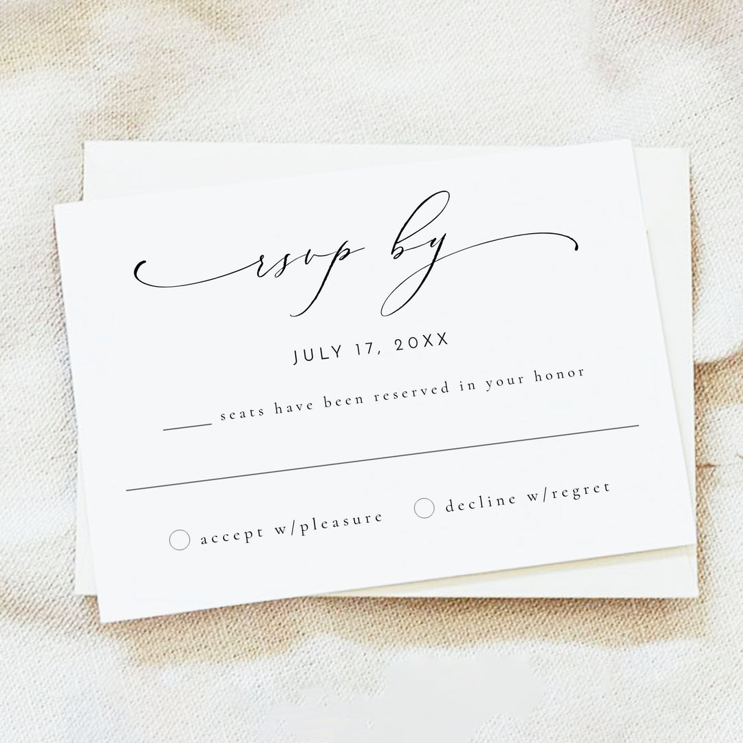 VALENTINA Elegant Script Boho Wedding RSVP Card