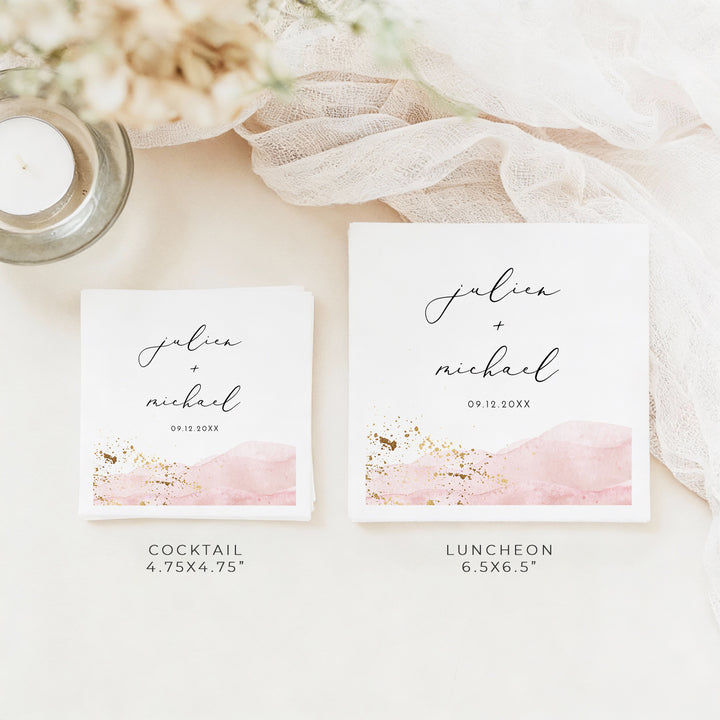 JULIEN Personalized Pink Watercolor Wedding Napkins
