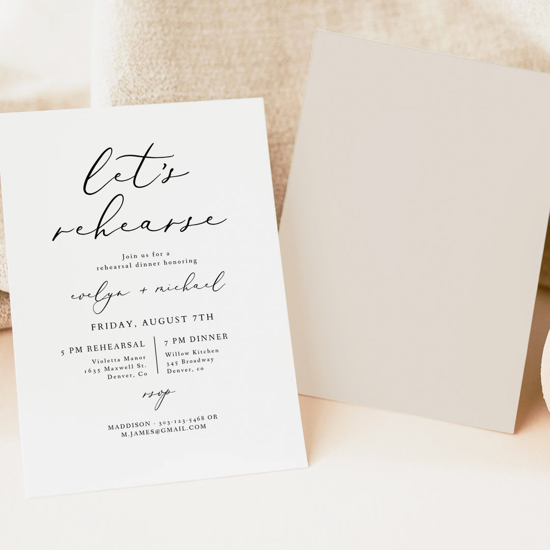 EVELYN Let's Rehearse Simple Wedding Rehearsal Dinner Invitations