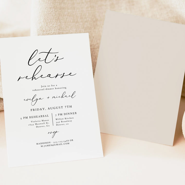 EVELYN Let's Rehearse Simple Wedding Rehearsal Dinner Invitations