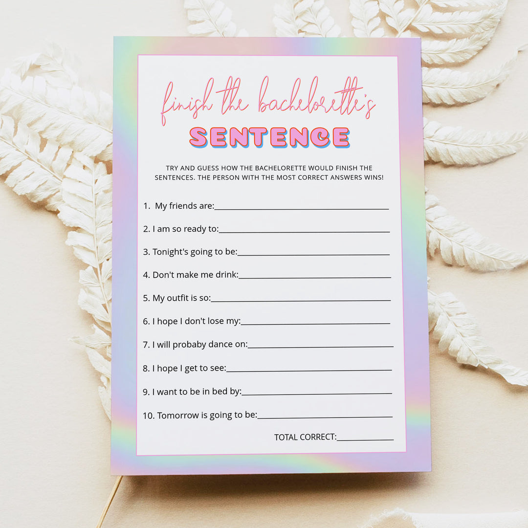 DINA Y2K Disco Bachelorette Finish The Sentence Game Cards