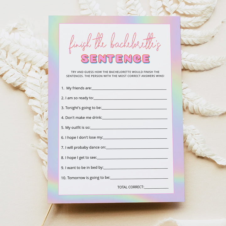 DINA Y2K Disco Bachelorette Finish The Sentence Game Cards