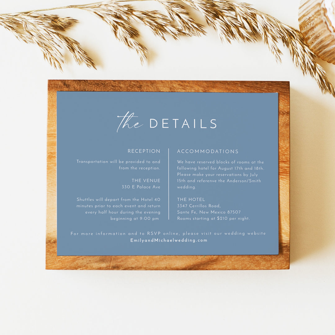 KENNEDY Modern Slate Blue Wedding Details Card