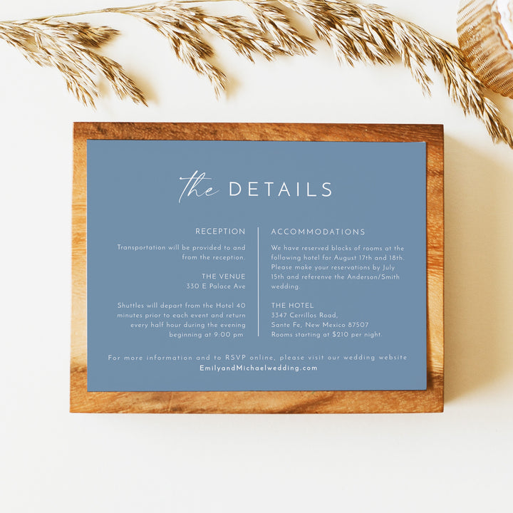 KENNEDY Modern Slate Blue Wedding Details Card