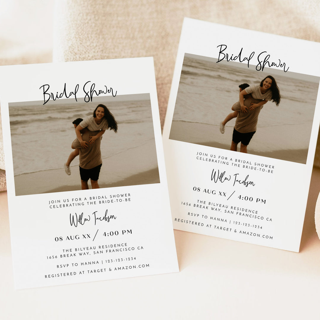 WILLOW Simple Boho Photo Bridal Shower Invitation