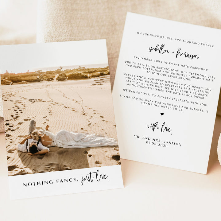 WILLOW Nothing Fancy Just Love Elegant Photo Elopement Announcement