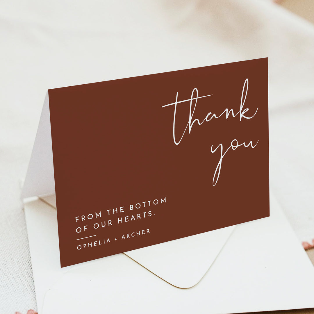 CORIANDER Personalized Burnt Orange Fall Wedding Thank You Card
