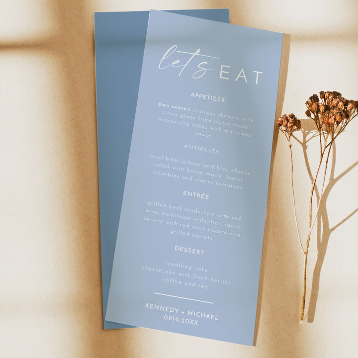 KENNEDY Dusty Blue Coastal Wedding Menu Cards