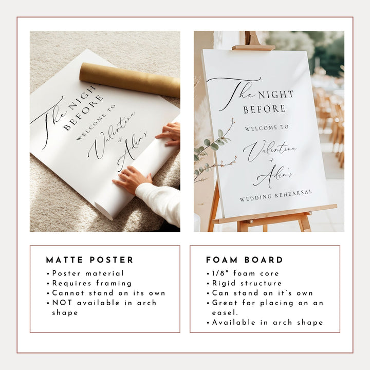 VALENTINA The Night Before Elegant Wedding Rehearsal Dinner Welcome Sign