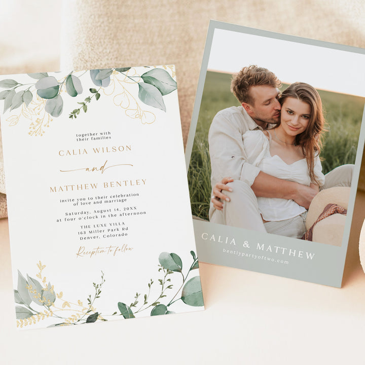 CALIA Elegant Eucalyptus Garden Wedding Invitation Suite with Photo