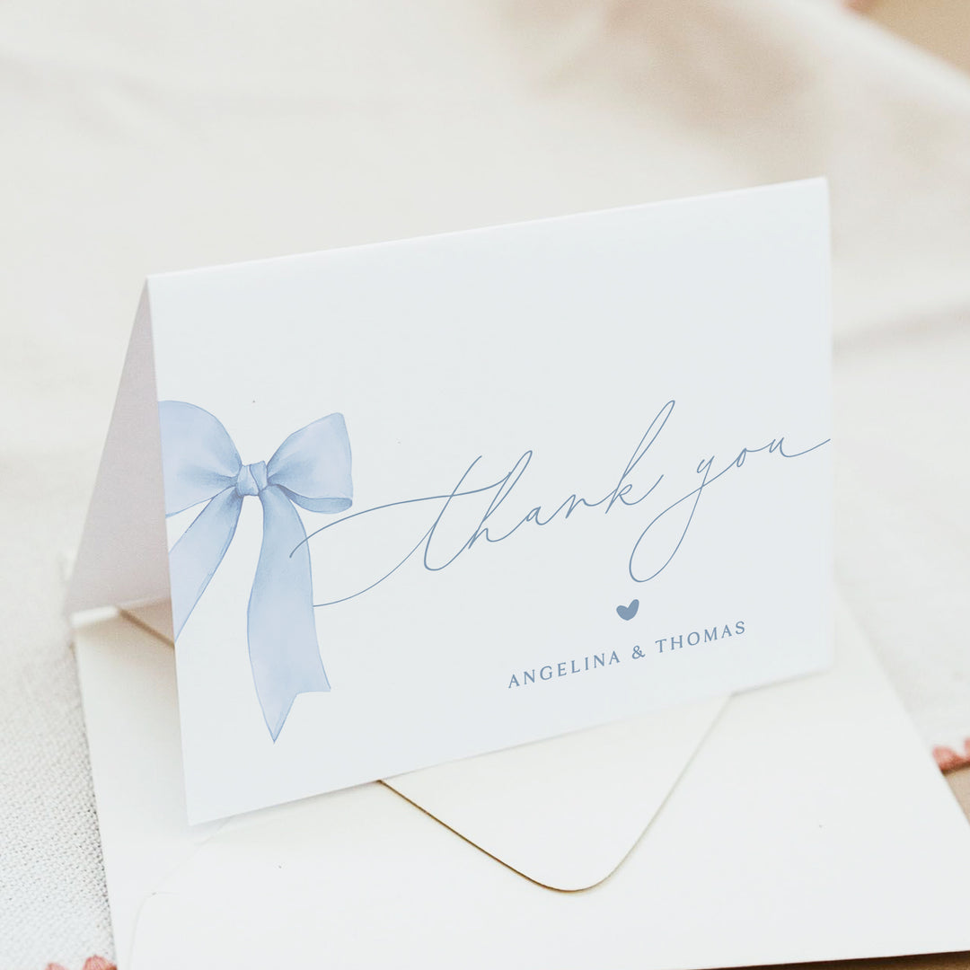 ANGELINA Blue Coquette Bow Personalized Thank You Cards
