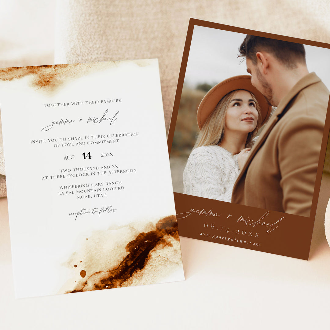JAYLA Modern Copper Boho Photo Wedding Invitation
