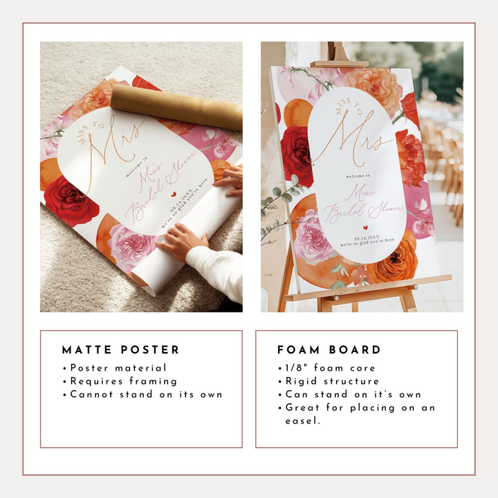 MAX Pink and Orange Peony Miss to Mrs Bridal Shower Welcome Sign