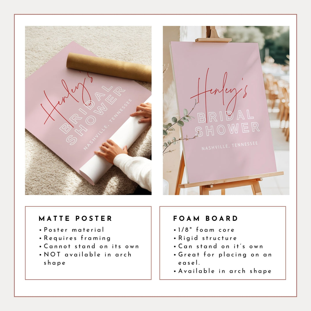HENLEY Elegant Red and Pink Bridal Shower Welcome Sign