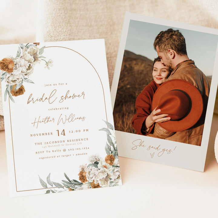 BOHEME Rustic Terracotta Floral Arch Bridal Shower Invitations