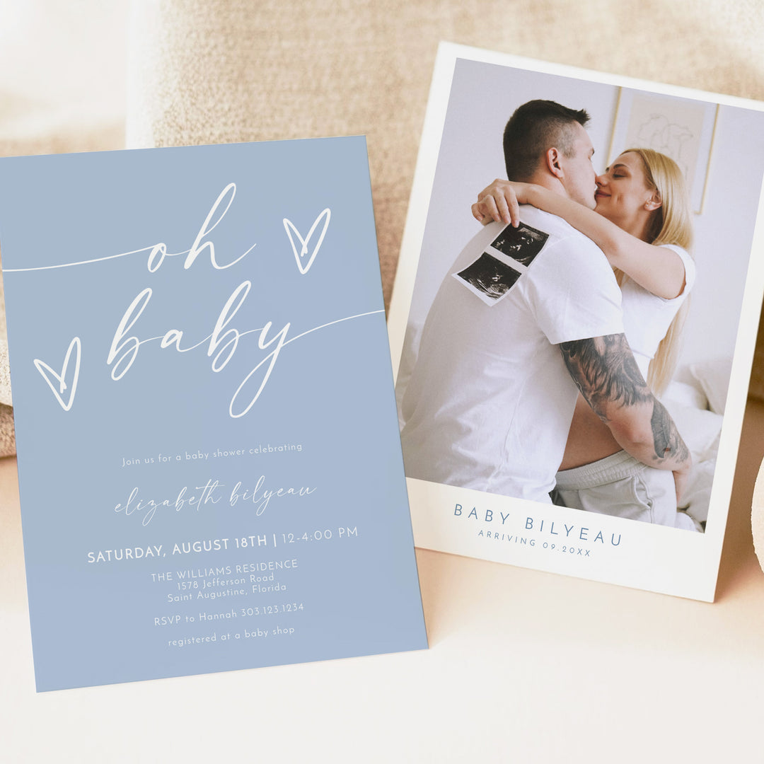 KENNEDY Modern Light Blue Boho Oh Baby Shower Invitation