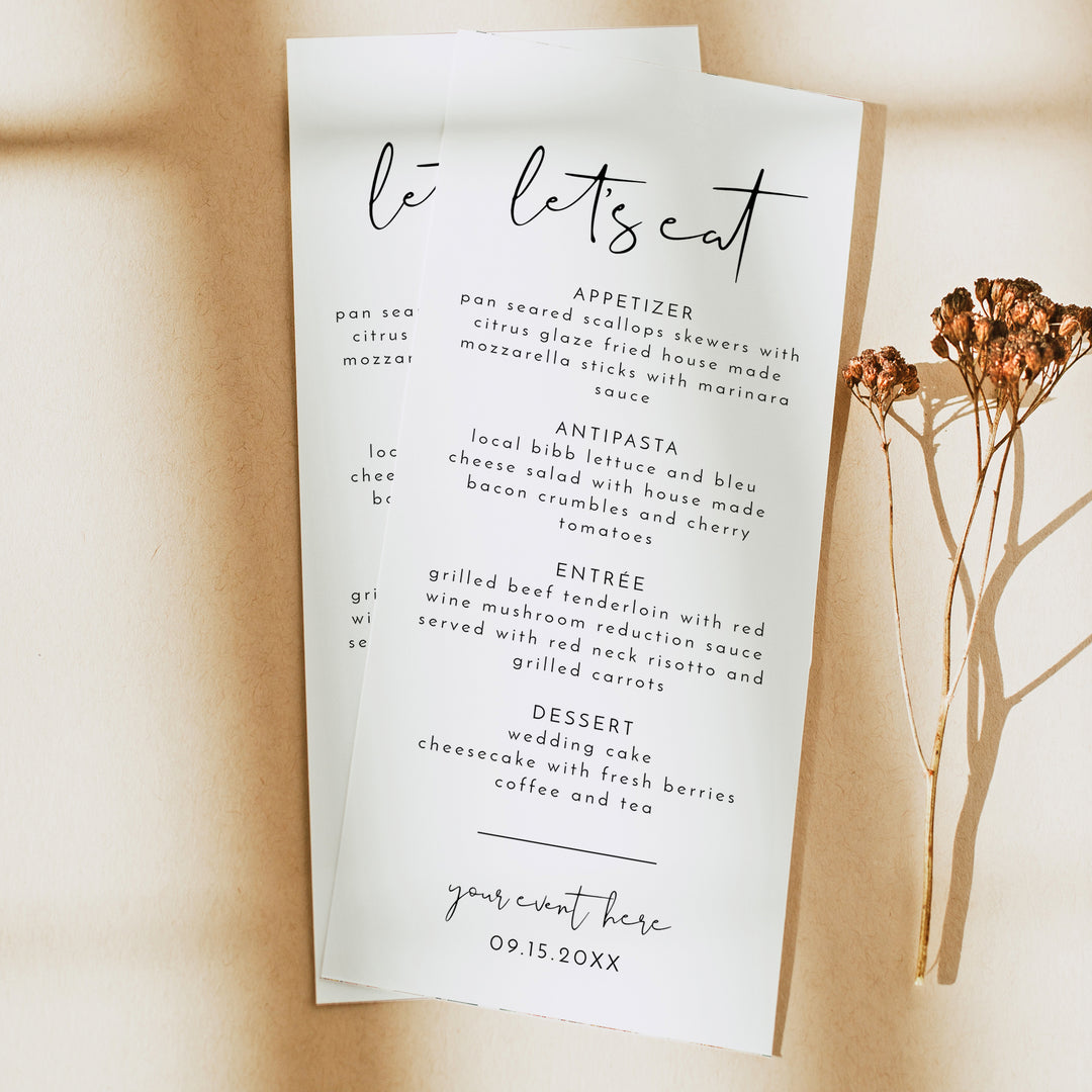 ADELLA Modern Let's Eat Wedding Menu Cards
