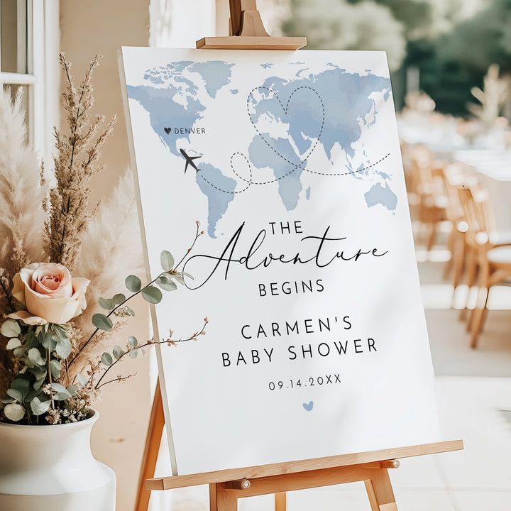 CARMEN Blue Map Adventure Begins Baby Shower Welcome Sign