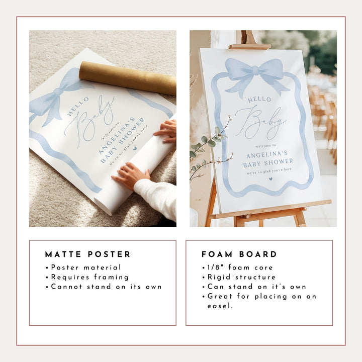 ANGELINA Custom Blue Bow Hello Baby Shower Welcome Sign