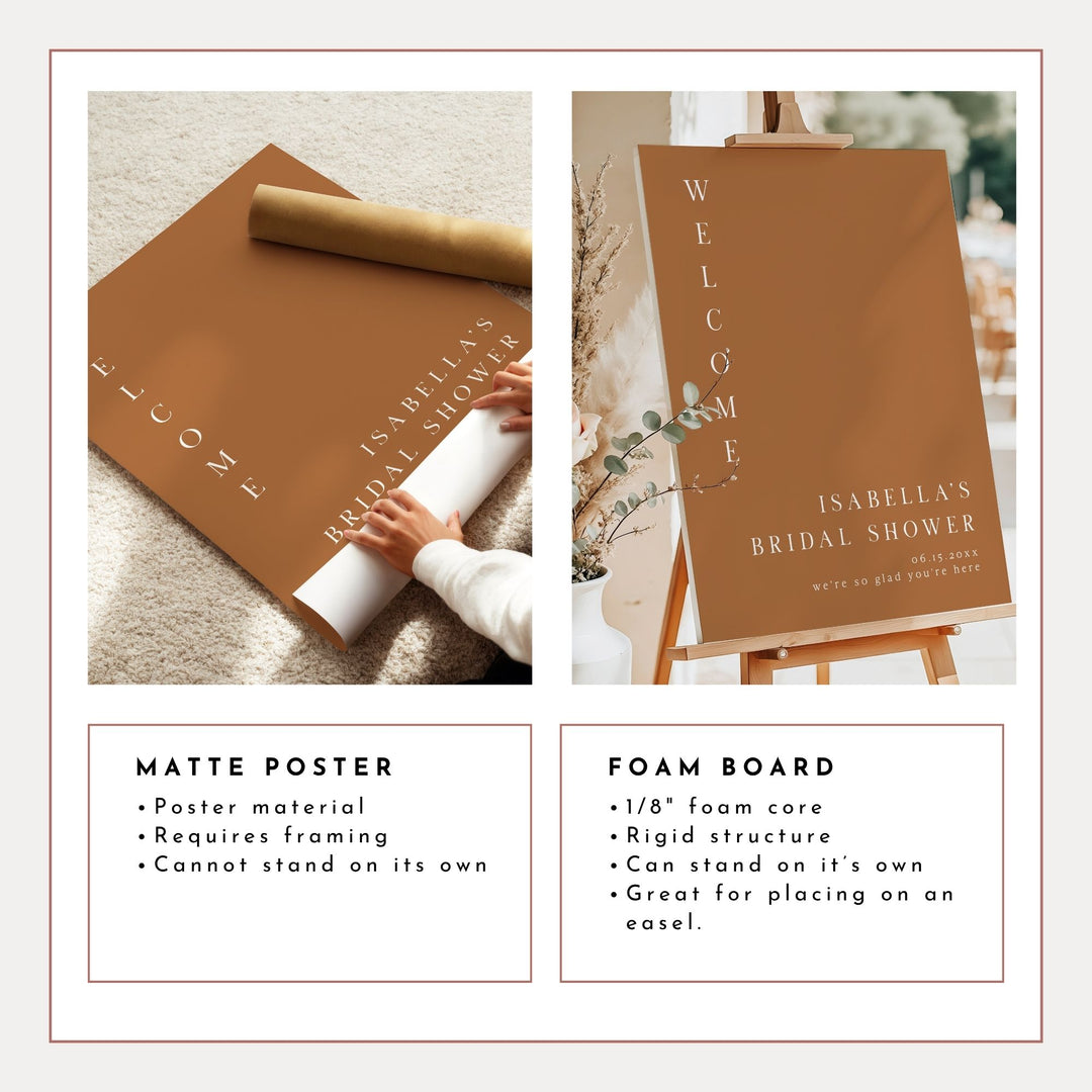 MIA Burnt Orange Minimalist Bridal Shower Welcome Sign