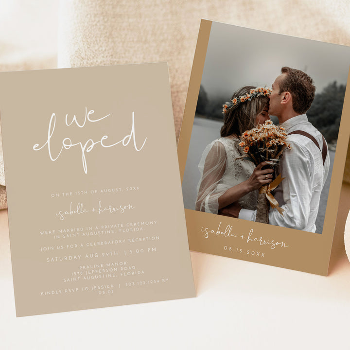 INDIE We Eloped Modern Taupe Boho Elopement Announcement Invitation
