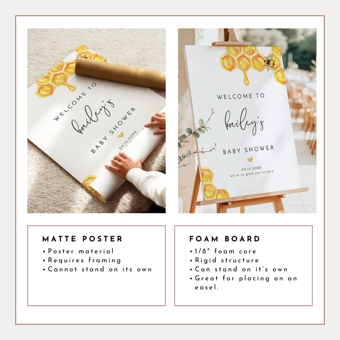 ROMY Boho Watercolor Bumble Bee Baby Shower Welcome Sign