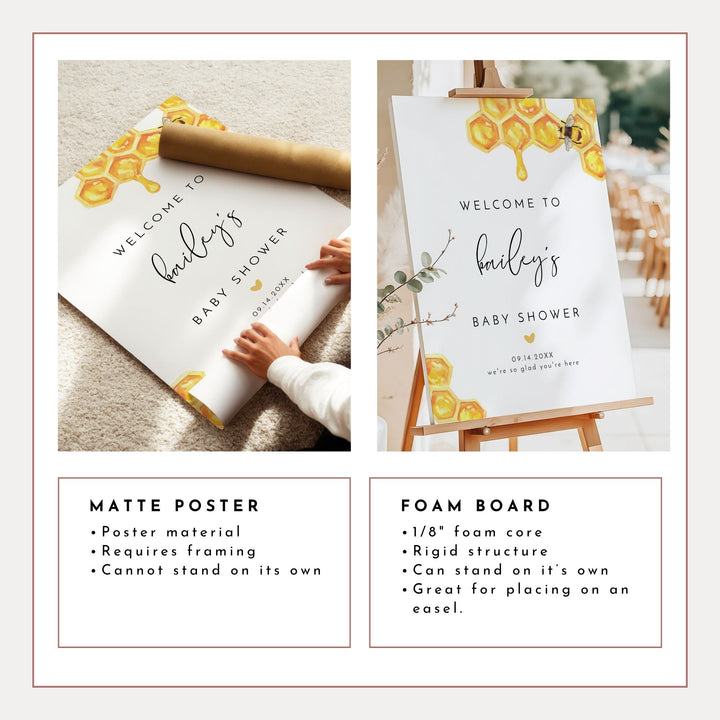 ROMY Boho Watercolor Bumble Bee Baby Shower Welcome Sign