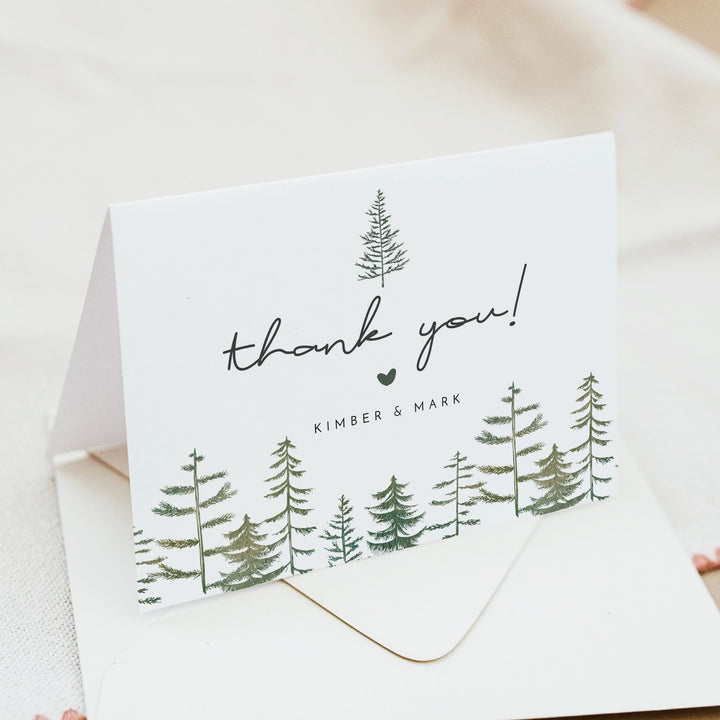 TIMBER Rustic Green Pine Tree Personalized Thank You Cards