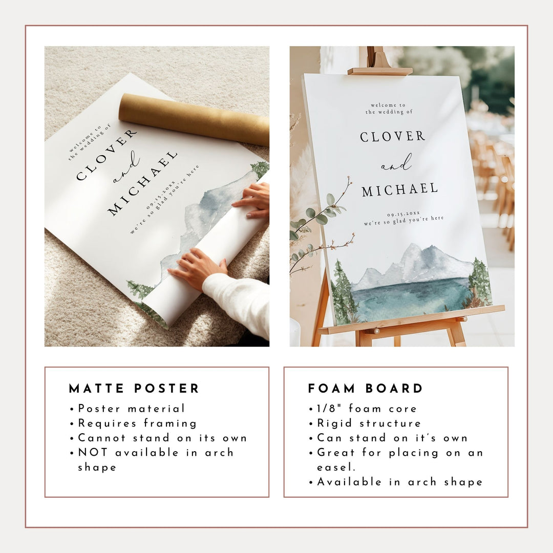 CLOVER Watercolor Mountain Wedding Welcome Sign
