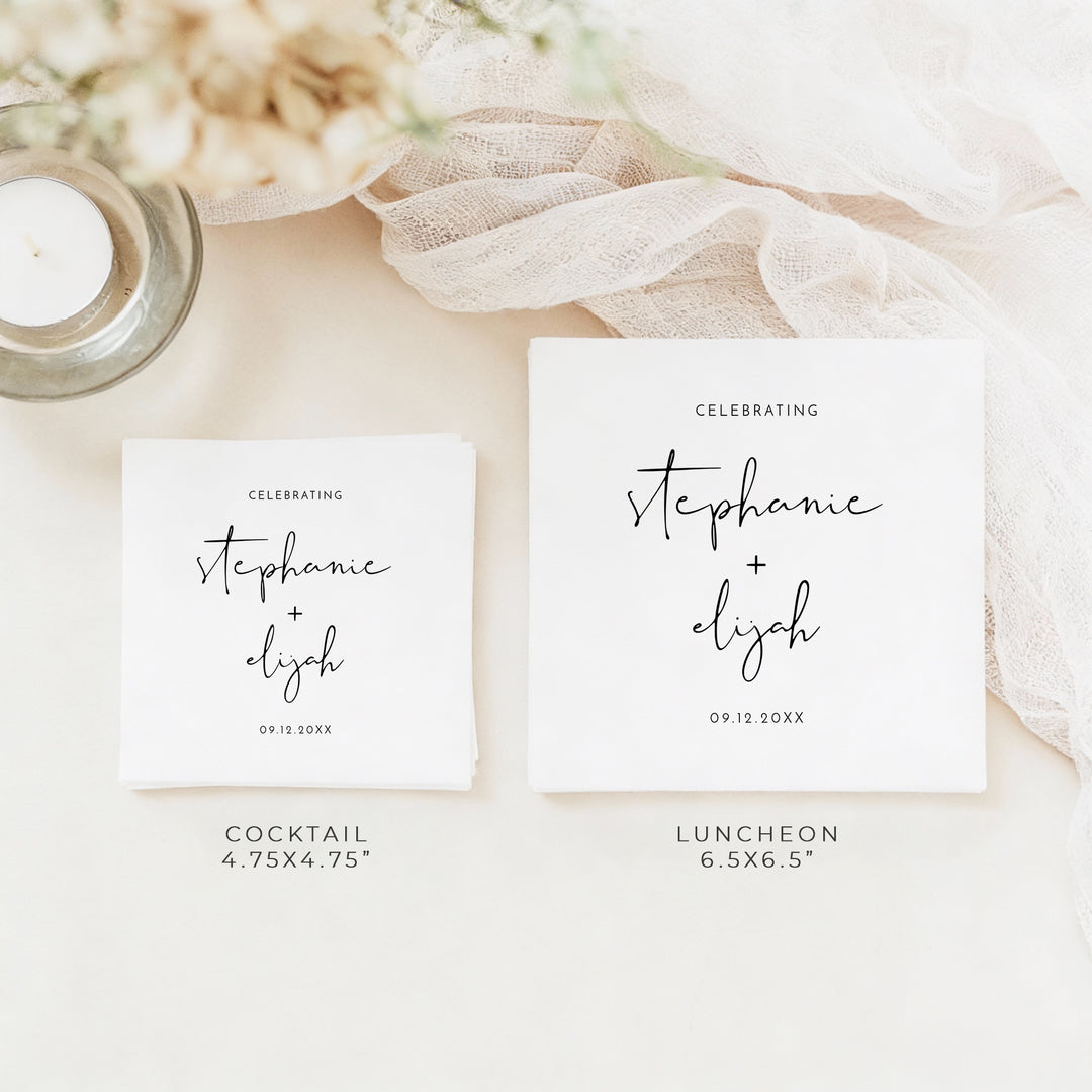 ADELLA Personalized Black and White Minimalist Wedding Napkins