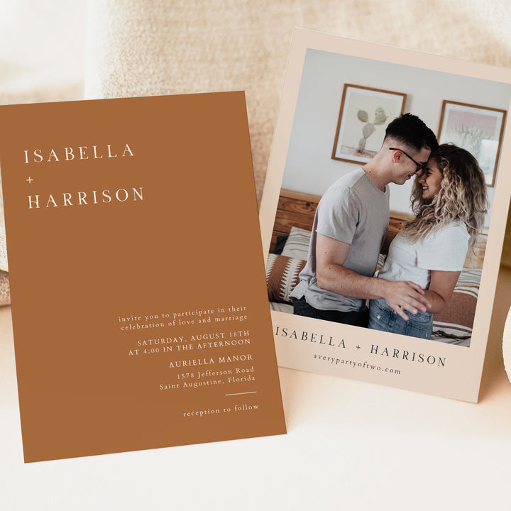 MIA Modern Burnt Orange Photo Wedding Invitation Bundle