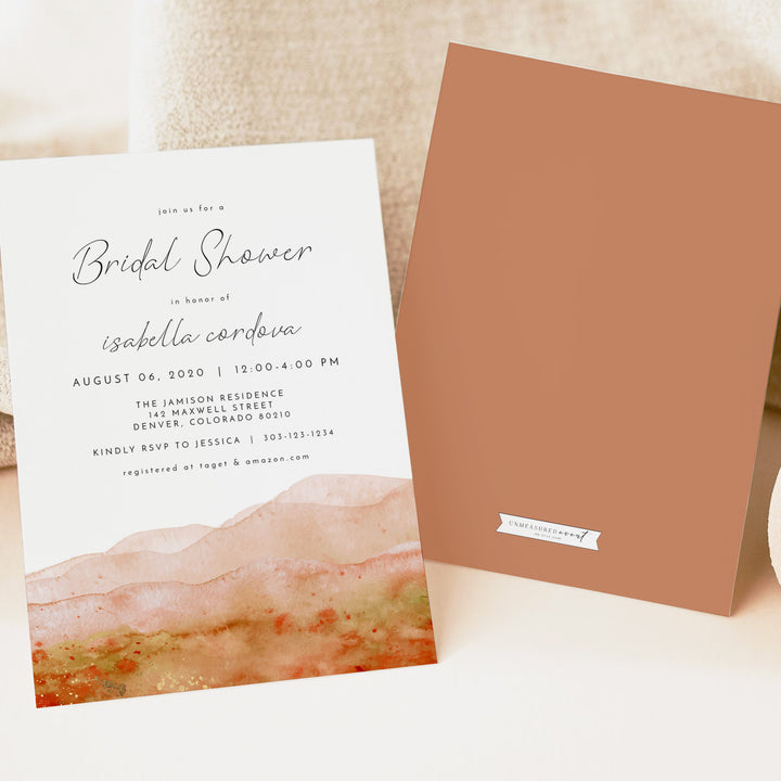SONNY Burnt Orange Boho Watercolor Bridal Shower Invitation