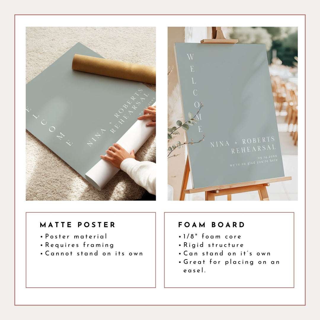 NINA Modern Sage Green Rehearsal Dinner Welcome Sign