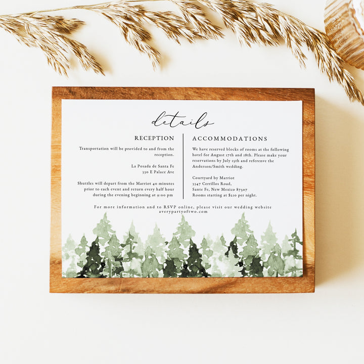 CLOVER Watercolor Woodland Wedding Details Card