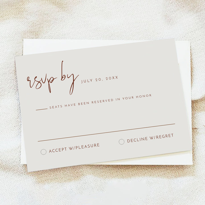 CORIANDER Minimalist Rust Boho Wedding RSVP Card with Envelopes