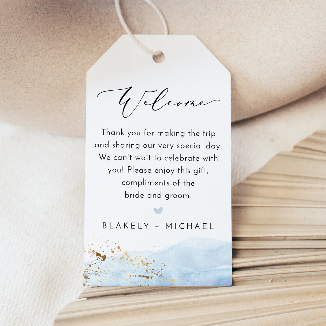 BLAKELY Personalized Blue Coastal Wedding Welcome Bag Tags